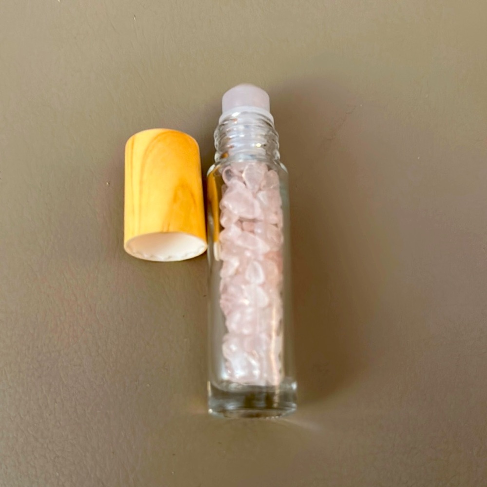 Rose Quartz Roller Bottle with Wooden Cap